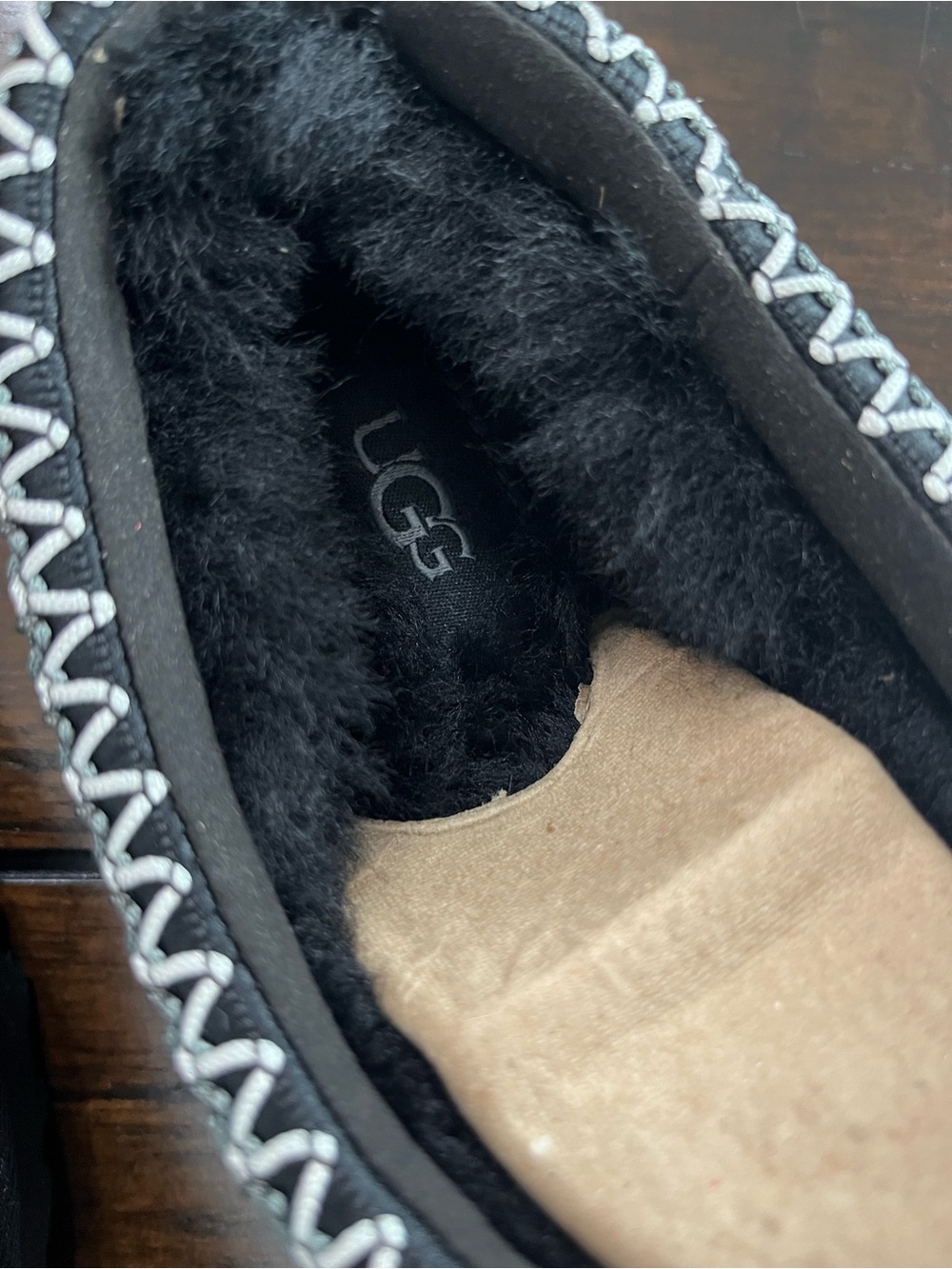UGG Tasman II Women's Black Slip-On Suede Slippers with Embroidered Trim - Picture 8 of 11